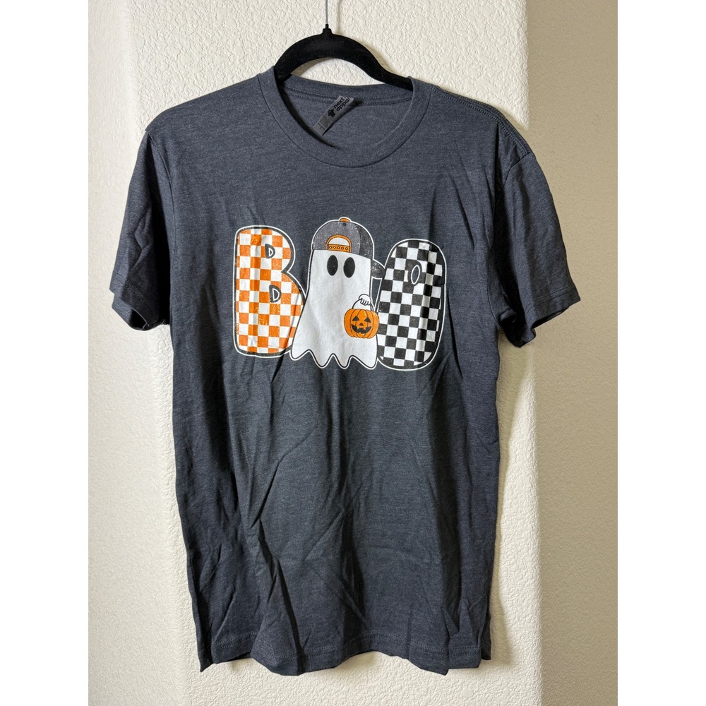 Next Level Apparel Halloween Boo Ghost Spooky T-Shirt Charcoal Gray S NWOT